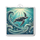 海の幸のウミガメと水流 Acrylic Key Chain