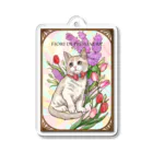 Ａｔｅｌｉｅｒ　Ｈｅｕｒｅｕｘの春の花々と猫　Fiori di Primavera Ⅲ Acrylic Key Chain