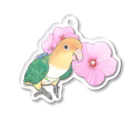 まめるりはことりのお花とシロハラインコちゃん【まめるりはことり】 アクリルキーホルダー