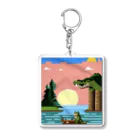 あったらいいなのドット絵のワニと湖畔の月 Acrylic Key Chain