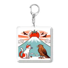 ねこ鉄道の猫と一富士二鷹三トマト Acrylic Key Chain