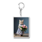 kuronyansuzuのお祝いの花束を持っているアメショーちゃん Acrylic Key Chain