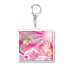 大漁旗　和柄のshopのピンク鳳凰　波　和柄 Acrylic Key Chain