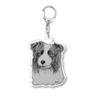greetenのボーダーコリー　アート犬モノクロ Acrylic Key Chain