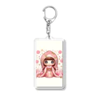 ぷぷオレンジのキラキラ花ミックスこけしちゃん Acrylic Key Chain