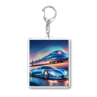 ro kuの青い車と新幹線 Acrylic Key Chain