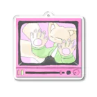 猫手水晶のどうしてもテレビから出たいモフモフ Acrylic Key Chain