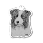 greetenのボーダーコリー　アート犬モノクロ Acrylic Key Chain