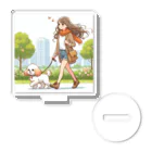 南国のかわいい犬と散歩をする女性 Acrylic Stand