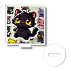 hiiro_catの魅惑の黒猫が、カラフルな背景と調和してかわいさを放つシーン Acrylic Stand