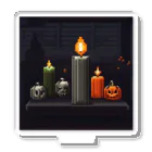 umakoiの火が灯る蝋燭とハロウィンカボチャのドット絵 Acrylic Stand
