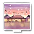 AI水彩アート ~カミとハサミ~のオープンテラスと釣り照明の輝きで夕暮れの美を彩る水彩アート アクリルスタンド