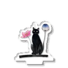 幸運のしっぽの黒猫と花 Acrylic Stand