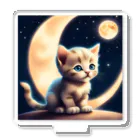 宇宙と猫の月を見る子猫 アクリルスタンド