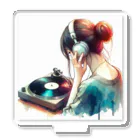 音楽ルー106のレコードと女性 アクリルスタンド