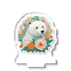 りんりんの可愛いシロクマちゃんショップ　かわいいよ！の花に囲まれている白くま Acrylic Stand