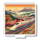 日本の風景 COOL JAPANの日本の風景:田園地帯を駆け抜ける新幹線、Japanese scenery: Shinkansen running through the countryside Acrylic Stand