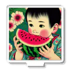 日本の風景 COOL JAPANの日本の風景:スイカを頬張る子ども、Japanese  scenery:A child stuffing his mouth with watermelon Acrylic Stand