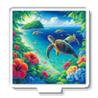 日本の風景 COOL JAPANの日本の風景:沖縄渡嘉志久ビーチの泳ぐ海がめ、Japanese scenery: Sea turtles swimming at Tokashiki Beach,Okinawa Acrylic Stand