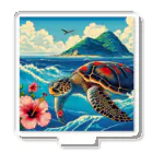 日本の風景 COOL JAPANの日本の風景:荒波にもまれる海がめ、Japanese scenery: Sea turtle caught in rough waves Acrylic Stand