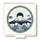 Cool Japanese CultureのMinimalist Traditional Japanese Motif Featuring Mount Fuji and Seigaiha Patterns アクリルスタンド