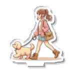 南国のかわいい犬と散歩をする女性 Acrylic Stand