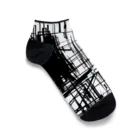 【松】黒金アートこぎん和紙和柄の96006黒モノクロシャープ Ankle Socks