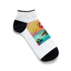 動物マニアのドット絵ショップのドット絵の幻想的なフラミンゴ🦩🌇 Ankle Socks