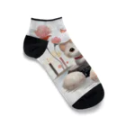 恥ずかしがり屋のねこショップの猫とお花 Ankle Socks