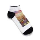 ノートニーの女の子と動物、眺める夕日 Ankle Socks