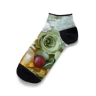 meke flowersのレモンイエローとアップルグリーン　ローズシリーズ Ankle Socks