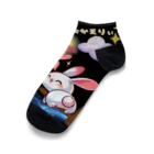 大江戸花火祭りの個性的‼空飛ぶ杵と月ウサギ〜ブラック Ankle Socks