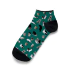 アニマル四字熟語のI LOVE CAT's　(Green) 猫だらけ！最高にキュートな猫パラダイス！ Ankle Socks