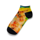 猫好きの谷の猫の水彩画/花畑のサイベリアンねこのイラスト/キジトラネコ Ankle Socks