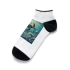 海の幸のウミガメと水流 Ankle Socks