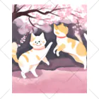 Shironekokuuの桜で遊ぶ犬と猫 くるぶしソックス