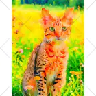 猫好きの谷の猫の水彩画/花畑のオシキャットねこのイラスト/キジトラネコ Ankle Socks