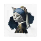 Hamidusのパールイヤリングをした猫- Vermeerの笑える絵画 バンダナ