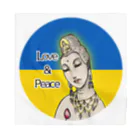 諭苑のSUZURI店のLove＆Peace観世音菩薩ウクライナ国旗背景 バンダナ