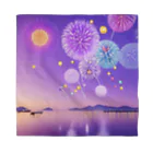 chan-takehaniの夕暮れの湖と幻想的な花火 バンダナ