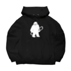 QUQU_WORKSのスノーボードを抱えるイエティ ホワイト Big Hoodie