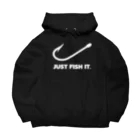 gemgemshopのJUST FISH IT (白) ビッグシルエットパーカー