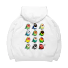 Cody the Lovebirdの（両面）表ブルーボタンインコ 背面ラブバード大集合 Big Hoodie