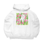 癒しのふわふわ白猫ちゃんのチューリップと白猫ちゃん Big Hoodie