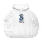 鬼鞍 ONIKURAのパーカーぎゅッうさぎ ブルー Big Hoodie