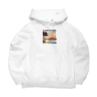 古賀新太郎の夕日に染まる海を背 Big Hoodie