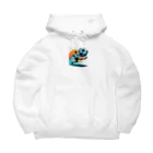 pothossysの夕日を背にサッカーボールを蹴りシュート Big Hoodie