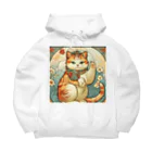 ゆまちゃんの開運雑貨屋さんのお客様を招く左手招き猫ミュシャ風 Big Hoodie