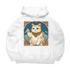 ゆまちゃんの開運雑貨屋さんの夜のミュシャ風招き猫 Big Hoodie