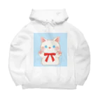 ゆらゆらのしろねこぬいぐるみ(あお) Big Hoodie